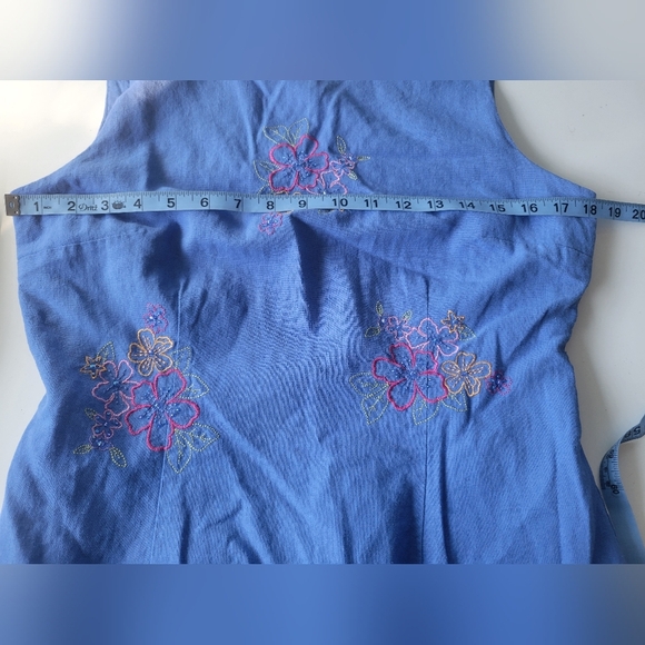 Nicole Studio Linen Blend Beaded Fringe Hem Dress Blue Size 10 - Picture 4 of 7